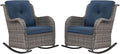 Patio Rocking Chairs Set of 2, Outdoor Gliders Patio Rockers, Wicker Outdoor Rocking Chairs for Porch, Deck, Yard, Sunroom, Garden, Grey Wicker/Blue Cushions