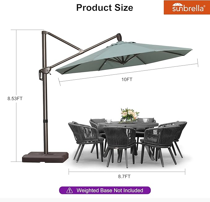 PURPLE LEAF 10FT Cantilever Patio Umbrella with 360-degree Rotation Aluminum Round Outdoor Offset Hanging Umbrella for Patio Pool, Sprout Green