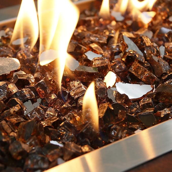 GRISUN 20 lbs Copper Fire Glass for Fire Pit, 1/2 Inch High Luster Reflective Fire Pit Glass for Natural or Propane Fireplace, Fire Table, Safe for Outdoors and Indoors Tempered Glass Rocks