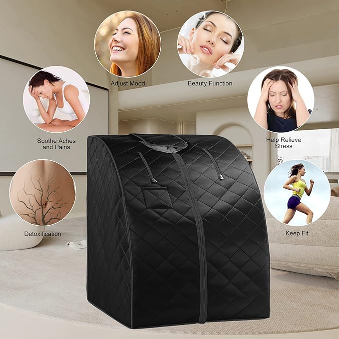 ZONEMEL Oversize Portable Far Infrared 1 Person Sauna, Personal Sauna Spa for Relaxation at Home, with Handheld Remote Control, Heated Footpad and Folding Chair (L 33.0” x W 31.5” x H 40”, X-Large)