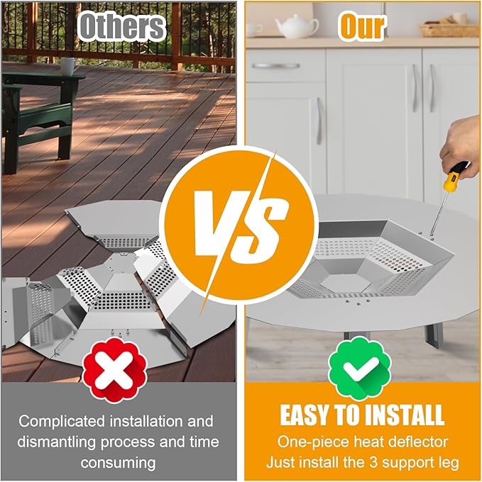 BBQ-PLUS One-Piece Heat Deflector Replacement for Solo Stove Yukon 27" Fire Pit, Stainless Steel Heat Diffuser Accessories with 3 Support Leg for Most 27 inches Outdoor/Indoor Backyard Fire Pit