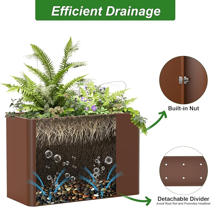 Metal Rectangular Planter Box 36" L x 15" W x 24" H, Large Planters for Outdoor Plants, Rectangular Tall Planters for Outdoor Plants with Drainage Holes