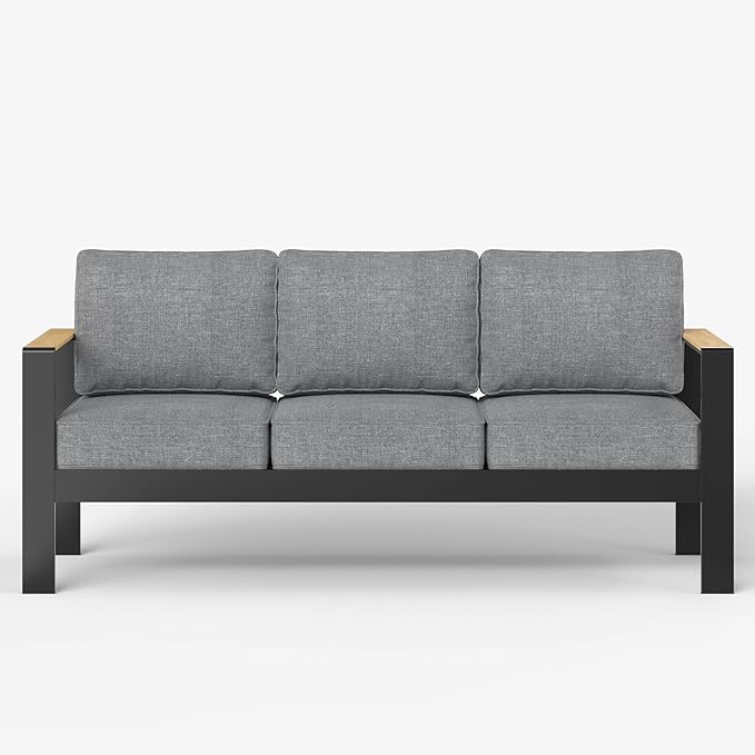 LayinSun Aluminum Outdoor Furniture Set 3 Seat Sofa, Outside Patio Deep Seating Conversation Set with Upgraded Washable Thick Cushion
