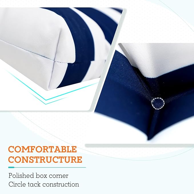 EAGLE PEAK Tufted Outdoor/Indoor High Back Patio Chair Cushions, Set of 2, 46'' x 22'', Navy Blue/White