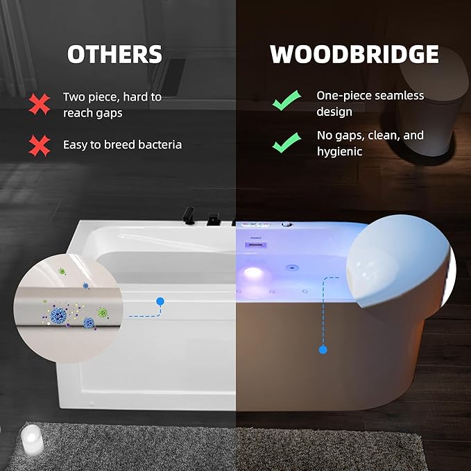 WOODBRIDGE 72" x 35-3/8" Whirlpool and Air Bath Heated Soaking Combination Tub with Adjustable Speed Air Blower and Display Control Panel,BJ-600