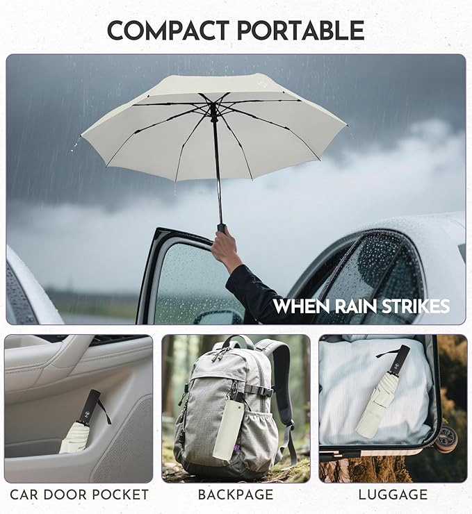 UV Travel Umbrella for Sun Protection & Rain, Compact Windproof Folding, Refined craftsmanship, Auto Open/Close, 43" Canopy with color coating, UPF 100+ UV Blocking, TSA Approved