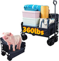 Collapsible Folding Wagon, Foldable Beach Wagon Cart with 300L Storage Collapsible 330LBS Folding Cart Adjustable Handle, Outdoor Utility Wagon for Groceries, Camping, Sports, Shopping(Black)