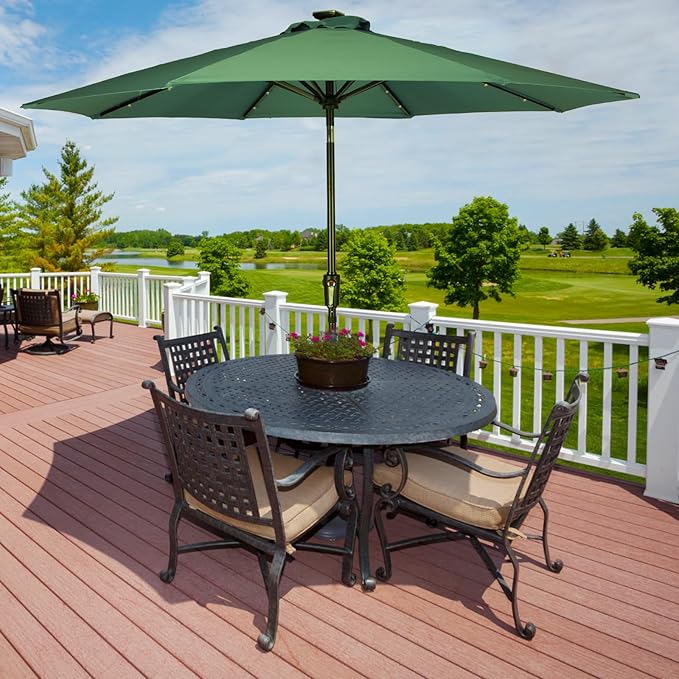 9FT Solar Umbrella 32 LED Patio Umbrellas with Tilt and Crank,Table Market Outdoor Umbrella for Garden,8 Ribs