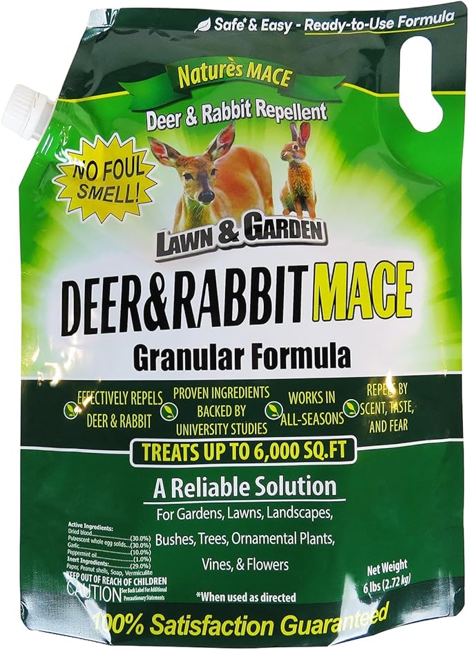 Nature's MACE Deer Repellent Granular, 6 Pounds, Repel Deer from Your Garden, Yard, Flowers, Protect Plants Fast, Deer Repellent for Plants, Create a Deer Free Barrier, Deer and Rabbit Repellent