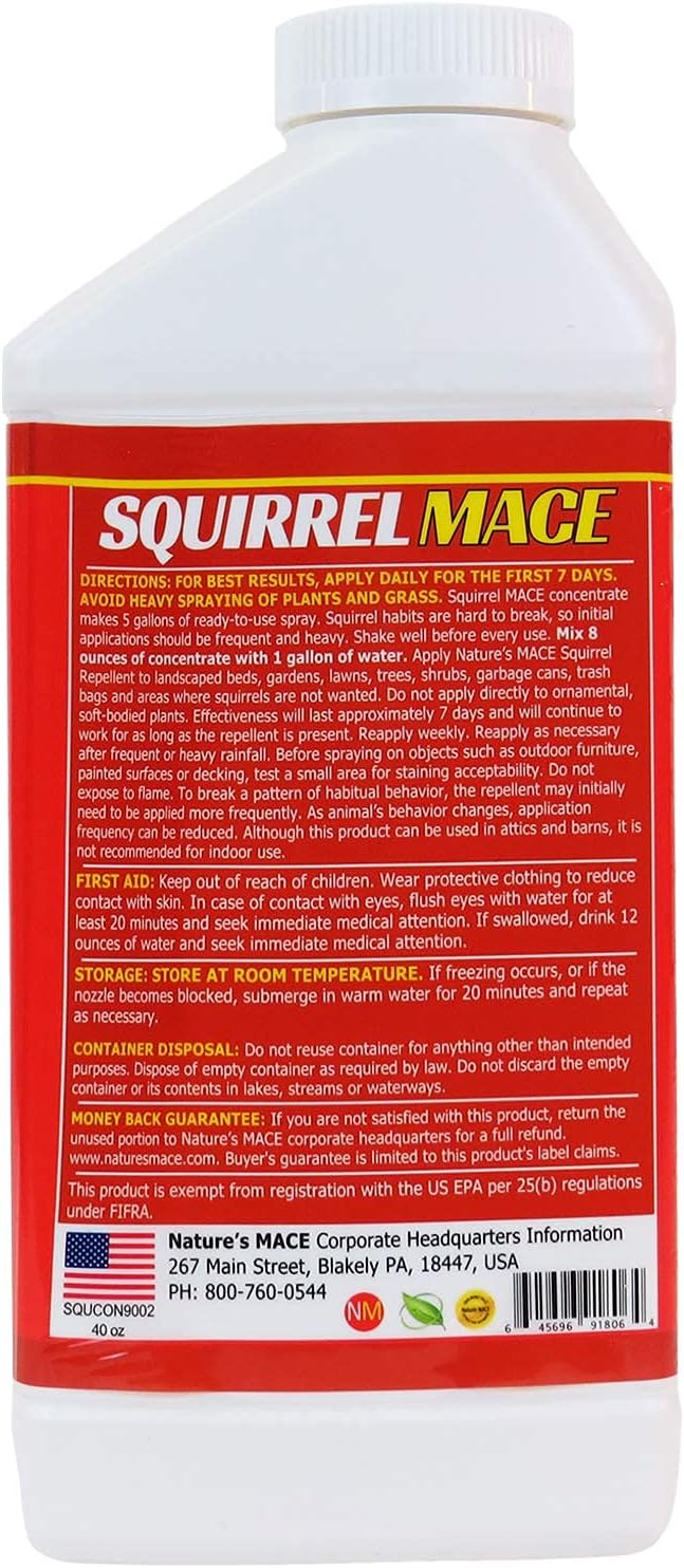 Nature's Mace Squirrel Mace, Squirrel Repellent Spray Outdoor, Combo Kit, Squirrel and Chipmunk Repellent, Keep Squirrels Out of Your Garden, Attic, Bird Feeders, Fruit Trees, Plants, Potted Plants