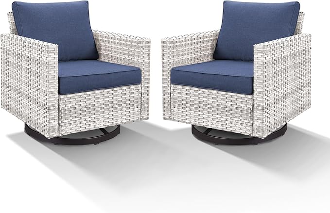 HUMMUH Patio Swivel Chairs Set of 2,PE Wicker Outdoor Rocker Chairs Bistro Set Porch Balcony Furniture with Cushions
