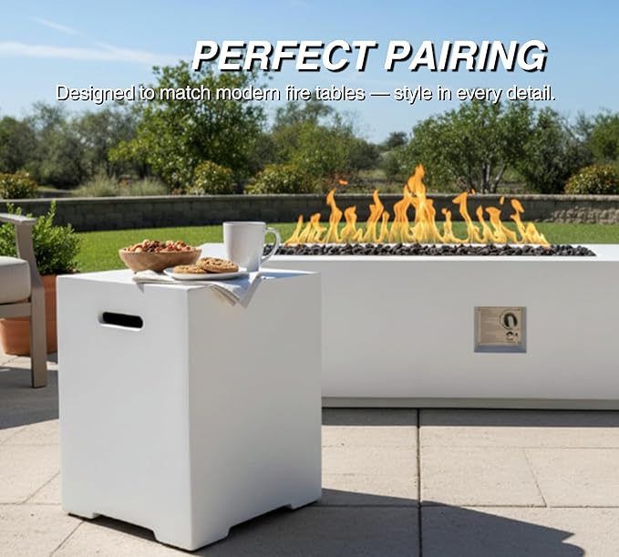 16-Inch Propane Tank Cover,20 LB Outdoor Tank Storage Hideaway Side Table for Gas Fire Pits,Light Concrete Tank Holder,White
