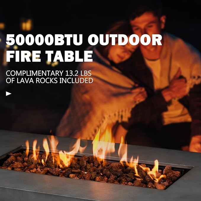 60" Rectangular Propane Fire Pit – 50,000 BTU Fire Table with Lid,Rocks and Cover – Backyard Fire Pits Outdoor – Propane Gas Fireplace for Deck and Patio