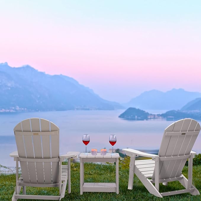 Adirondack Chairs Set of 2, All Weather Resistant Plastic Chairs with Cup Holder, 5 Easy Steps to Install, Outdoor Chairs for Patio, Garden, Backyard Deck, Lawn, Fire Pit - Grey