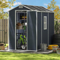 Resin Storage Shed 8x4ft, Outdoor Tool Shed with Floor, Window, Lockable Doors and Vents, 12mm Thick pp Board, Storage Sheds for Patio, Garden, Backyard, Lawn (Dark Gray, 4 * 8ft)