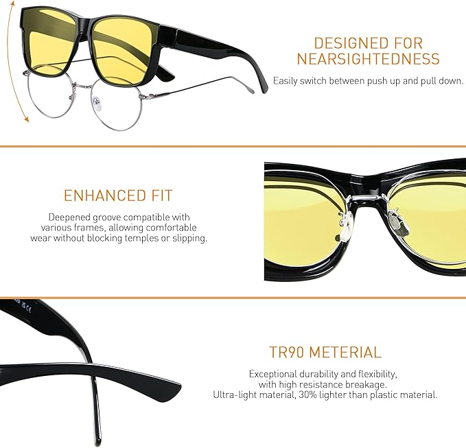 ANDWOOD Fit Over Glasses Polarized Sunglasses for Women Men Oversized Square Shades UV400 Protection