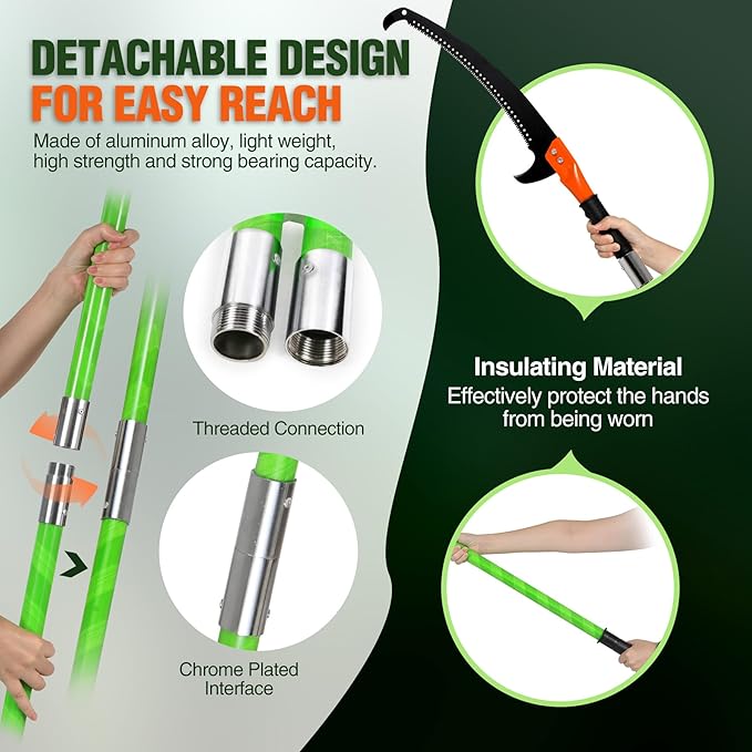 Lineslife 25ft Tree Pole Pruner Manual,Branches Trimmer Tree Branch,Hand Pole Saws Extendable Height