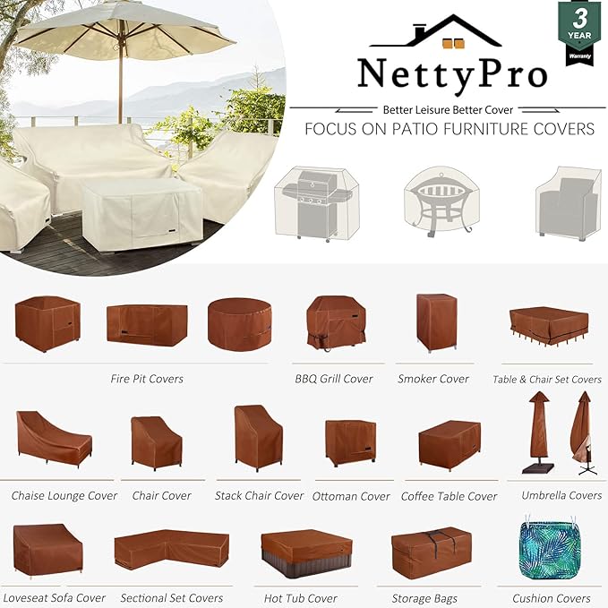 NettyPro Fire Pit Cover Round Waterproof Outdoor Firepit Cover for Gas Propane Fire Pit Table, 36 x 20 inch, Brown