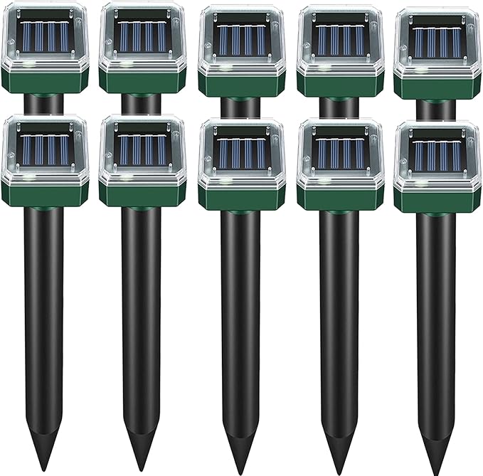 Pack of 10 Solar Mole Repellent Sonic Gopher Repellent Vole Chaser Mole Deterrent Sonic Spikes Repellent Ultrasonic Pest Control Outdoor Keep Moles Out of Yard Lawn
