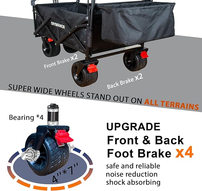 SKYMANOR Collapsible Wagon Folding Garden Cart with Removable Canopy Utility Heavy Duty Wagon Cart with All-Terrain Wheel Storage Brake for Camping Shopping (Upgraded Canopy-Black)