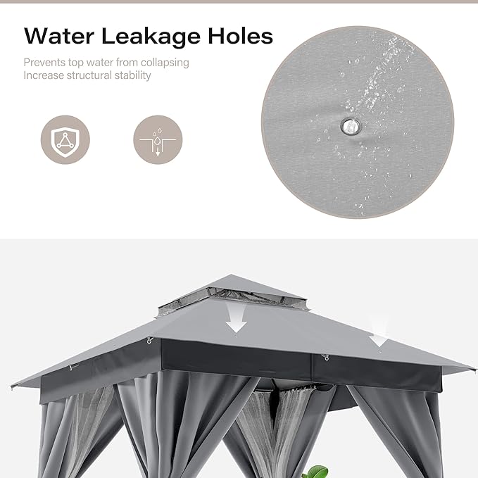 LAUSAINT HOME Gazebo 10x10ft, Heavy Duty Patio Gazebo with Expansion Bolts, Party Canopy Tent with Double Roofs, Mosquito Nettings and Privacy Screens for Backyard, Garden, Lawn, Grey