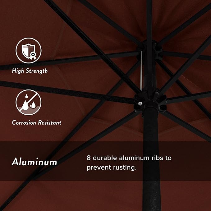 California Umbrella 9' Rd Aluminum Patio Umbrella, Crank Lift, Auto Tilt, Black Finish, Sunbrella Terracotta