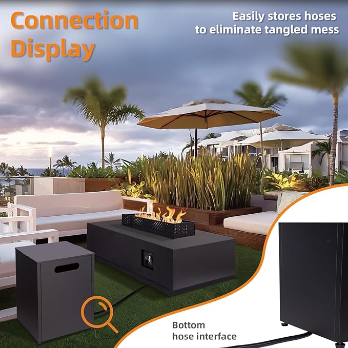 Propane Tank Cover Table, Propane Tank Storage Box for Hiding 20 Pound Propane Tanks, 16’’ Camper Gas Tank Hideaway Dining Table with Side Handles, Black