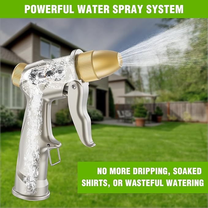 Yesker Garden Hose Nozzle, Water Hose Sprayer Nozzle Adjustable 4 Spray Patterns Heavy Duty Handheld 100% Metal Brass Water Nozzles for Hose Outdoor Watering Plants Lawns Garden Washing Cars Pets Home