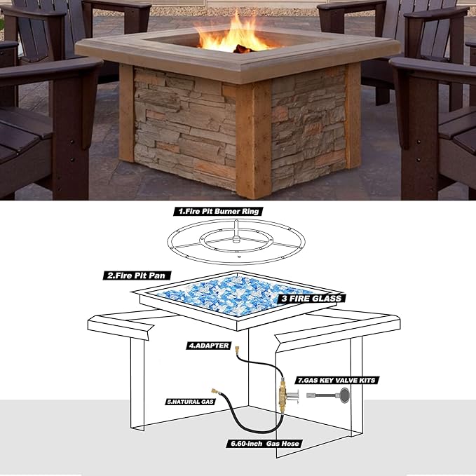 Skyflame Natural Gas Connection Hose, Complete NG Fire Pit Installation Kit from Burner to Natural Gas, Includes 1/2" Control Valve Key Set, 2 PCS 60" Connect Hoses