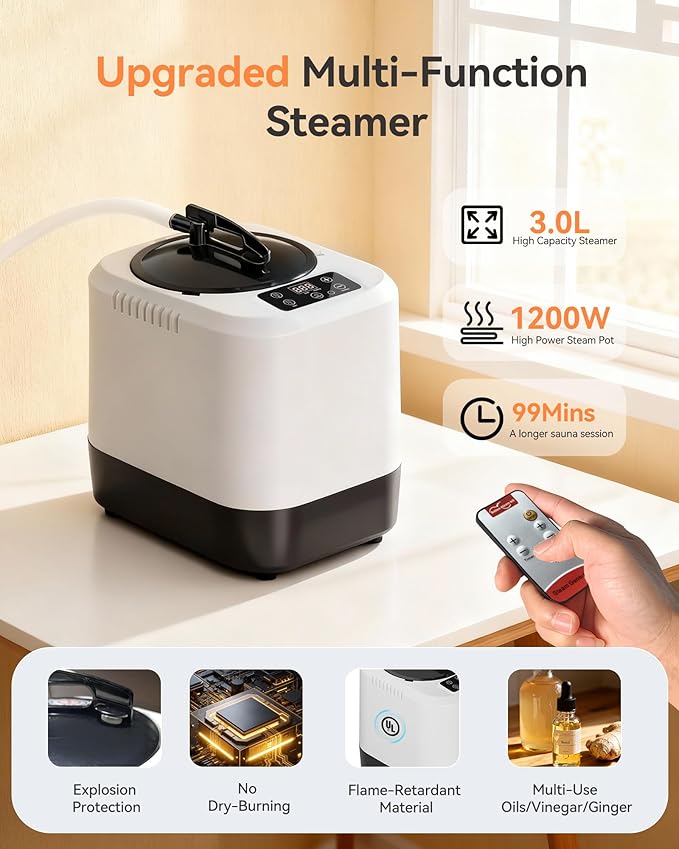 Sauna Box, Upgraded Portable Sauna for Home 5Layer Waterproof,3L 1200W Steamer,9 Levels,Dual YKK Zippers,Big Folding Chair,99 Mins Timer,Remote Control,Steam Sauna Room Personal Saunas Tent,Dark Blue