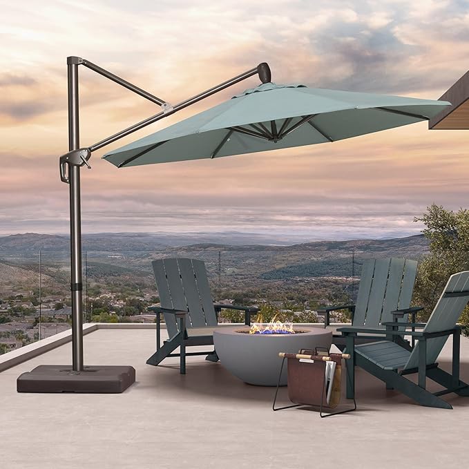 PURPLE LEAF 10FT Cantilever Patio Umbrella with 360-degree Rotation Aluminum Round Outdoor Offset Hanging Umbrella for Patio Pool, Sprout Green