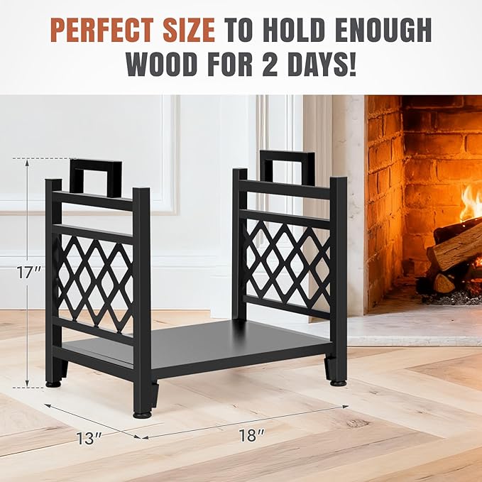 INNO STAGE Firewood Log Rack, Iron Wood Lumber Storage Holder for Fireplace, Heavy Duty Log Storage Bin for Firepit Stove Accessories Indoor - Perfect Construction - No Any Screw to Install