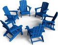 Folding Adirondack Chair 6 Pack, HDPE All-Weather Fire Pit Chairs, Plastic Adirondack Chairs with 2 Cup Holder, Outdoor Lawn Chair for Patio Garden (Royal Blue)
