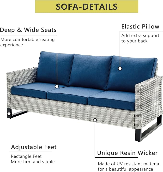 HUMMUH 7 Piece Patio Furniture All Weather Wicker Outdoor Sectional Sofa with Side Table,High Back Patio Chairs,Coffee Table and Ottomans Set for Porch,Garden,Backyard