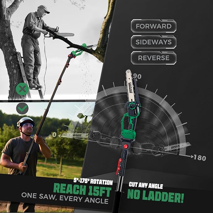 2-in-1 Electric Pole Saw for Tree Trimming, Cordless Polesaw & 8'' Mini Chainsaw with Extension Pole, Handheld Chain Saw with Rechargeable Batteries as Christmas Gifts for Wood Ranger,Senior,Women