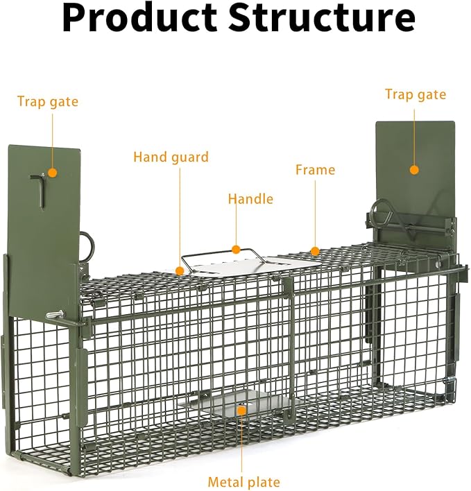40" 2-Door Large Live Animal Traps for Stray Cats up to 17.6 pounds, Raccoons, Squirrel, Skunk, Mole, Groundhog, Armadillo, Rabbit, with Pedal Triggers