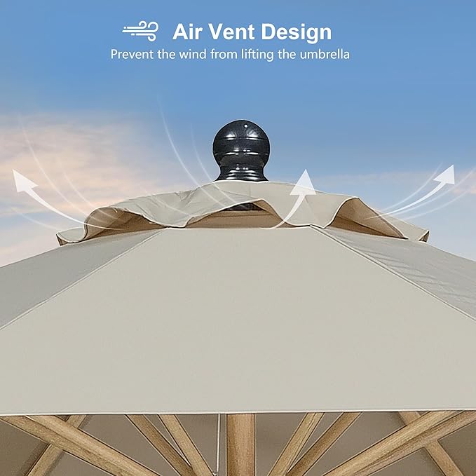 PURPLE LEAF 6.5' x 6.5' Patio Umbrella with Base Square Outdoor Table Umbrella Market Umbrella with Push Button Tilt & Crank and 8 Ribs Aluminum Outdoor Umbrella for Pool Backyard Beach, Beige