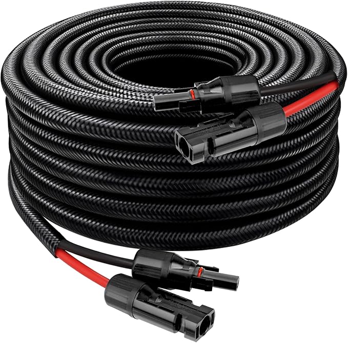 XRDS -RF Solar Panel Cable 20FT, 10AWG Solar Extension Cable with Male & Female Solar Connectors, Flame-Retardant Protective Sleeving Solar Cable, Weatherproof PV Wire for Solar Panel Connection