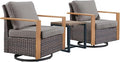 Outdoor Patio Swivel Rocker Chairs - 3 Piece Wicker Patio Furniture Bistro Set with 2 Swivel Rocking Chairs and 1 Metal Side Table,Thick Cushions,Deep Seating for Deck Porch Garden(Brown/Grey)