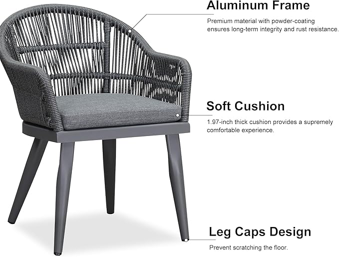 PURPLE LEAF 7 Pieces Longer Patio Dining Set with Outdoor Aluminium Dining Table and Woven Chairs Modern Metal Furniture Cushions Sets for Garden Yard Indoor Decor Kitchen Gray