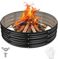 48 Inch Round Galvanized Fire Pit Ring/Fire Ring - Foldable and Perfect for Outdoor Gatherings and Campfires in The Yard/Garden/Park/Beach (Black+Gray, 4 FT Diameter+1 FT Tall)