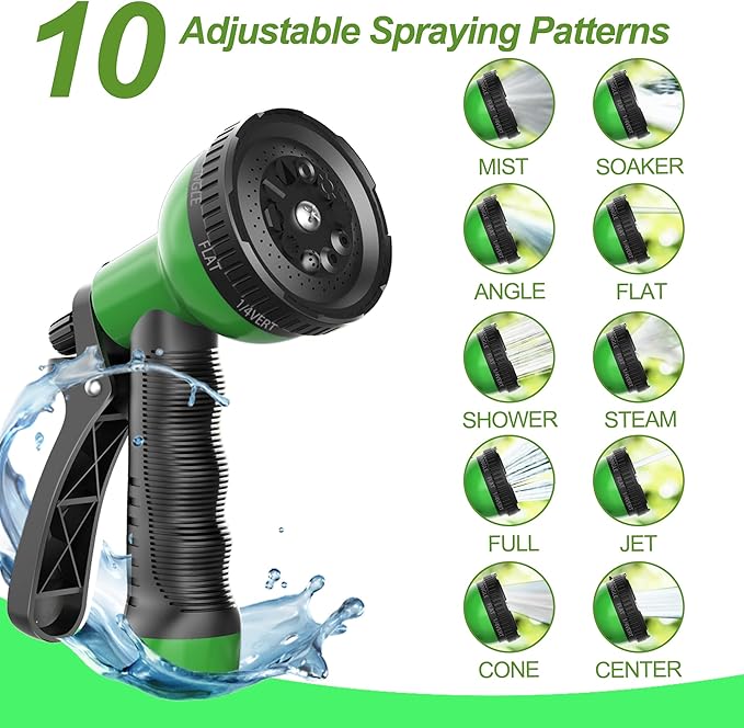 Metal Garden Hose 50ft, Stainless Steel Water Hose Leak-Proof w/10 Function Sprayer Nozzle, 5/8" Flexible Garden Hoses, Long-Lasting, Lightweight, No-Kink Water Hose, for Yard and Lawn