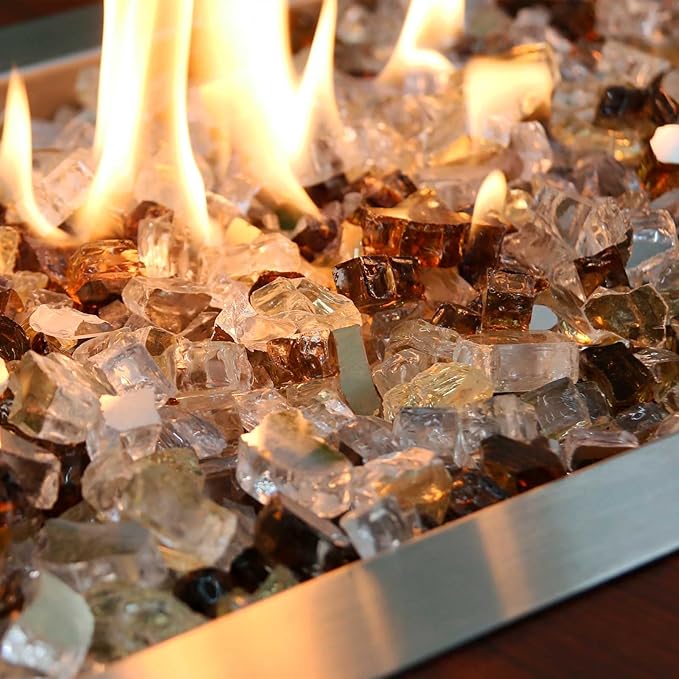 GRISUN 20 Pounds Fire Glass for Fire Pit - 1/2 inch High Luster Reflective Tempered Glass Rocks, Decorative for Natural or Propane Fireplace, Blend of Gold, Platinum and Copper