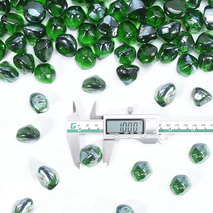 GasSaf Diamonds Fire Glass for Gas or Propane Fire Pit Fireplace & Landscaping 20-Pound 1 inch (Emerald Green Luster)
