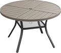 VICLLAX Round Patio Dining Table, 4 Person Metal Outdoor Dining Table with Umbrella Hole and Storage Shelf for Garden Lawn Deck, 40.6" Grey