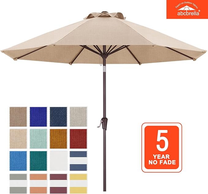 ABCCANOPY OLEFIN® 5-Year No Fading 9FT Patio Umbrella, Outdoor Table Umbrella with 8 Sturdy Ribs for Deck, Backyard, Yard (Light Beige)