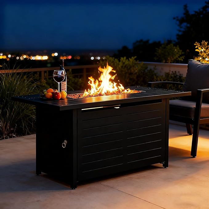 42" Outdoor Propane Fire Pit Table, Gas Fire Pits with Lava Rock Waterproof Cover and Removable Lid for Outside Gatherings Parties on Patio Deck Garden Backyard Balcony 50000 BTU, CSA Certified