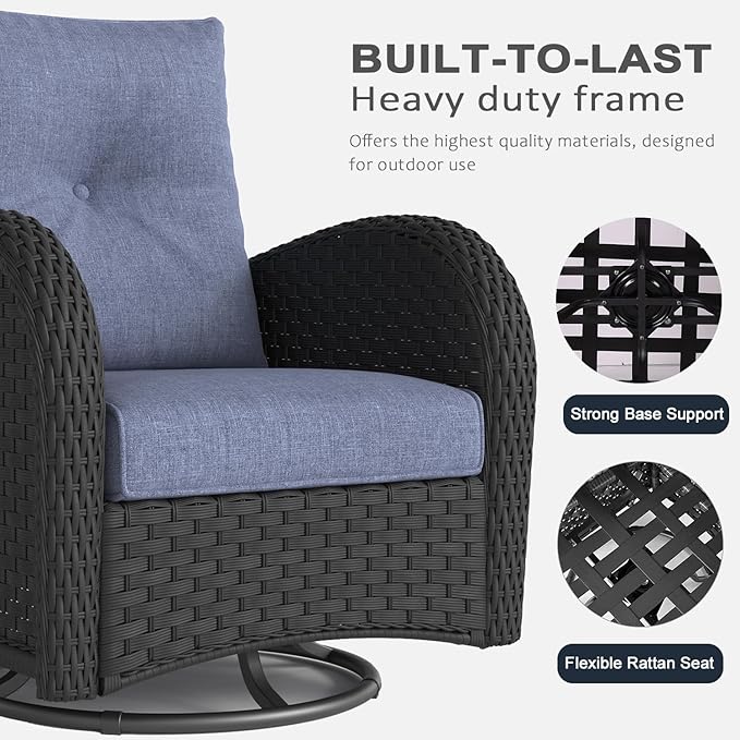 LayinSun 9 Pieces Outdoor Patio Furniture Set, Rattan Wicker Sectional Swivel Rocker Chairs Sets