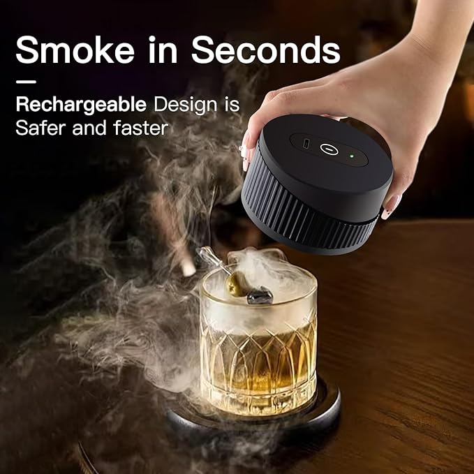 Rechargeable Whiskey Smoker Kit with 8 Wood Chip, Electric Whiskey Smoker Kit Built-in Lighter, Old Fashioned Smoker Kit, Bourbon Whiskey Gifts for Men,Dad,Husband,Boyfriend (No Butane Needed)