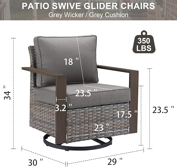 Belord Outdoor Swivel Rocker Chairs with Metal Wide Armrests, Patio Wicker Swivel Chairs Set of 2, Patio Furniture Set with Swivel Glider Chairs for Porch Deck Sunroom Backyard